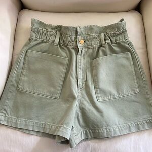 NWOT Zara Green Paperbag Denim Shorts Sz 8